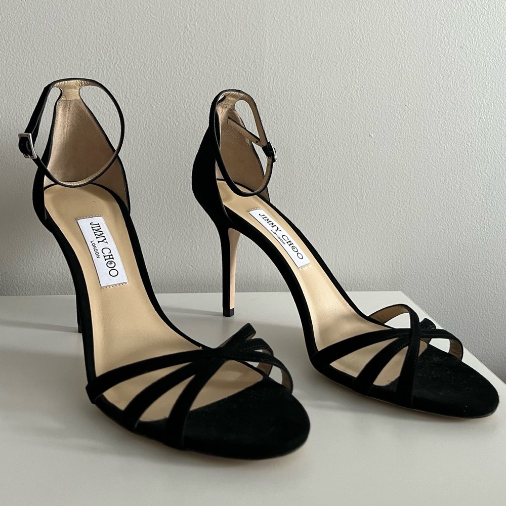 Jimmy Choo Dinda 85 Black Suede Sandal Heel